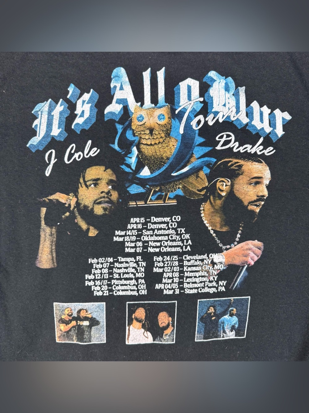 Drake and J Cole T-Shirt Size Large It's All A Blur Tour 2024 Hip Hop Rap Tee
